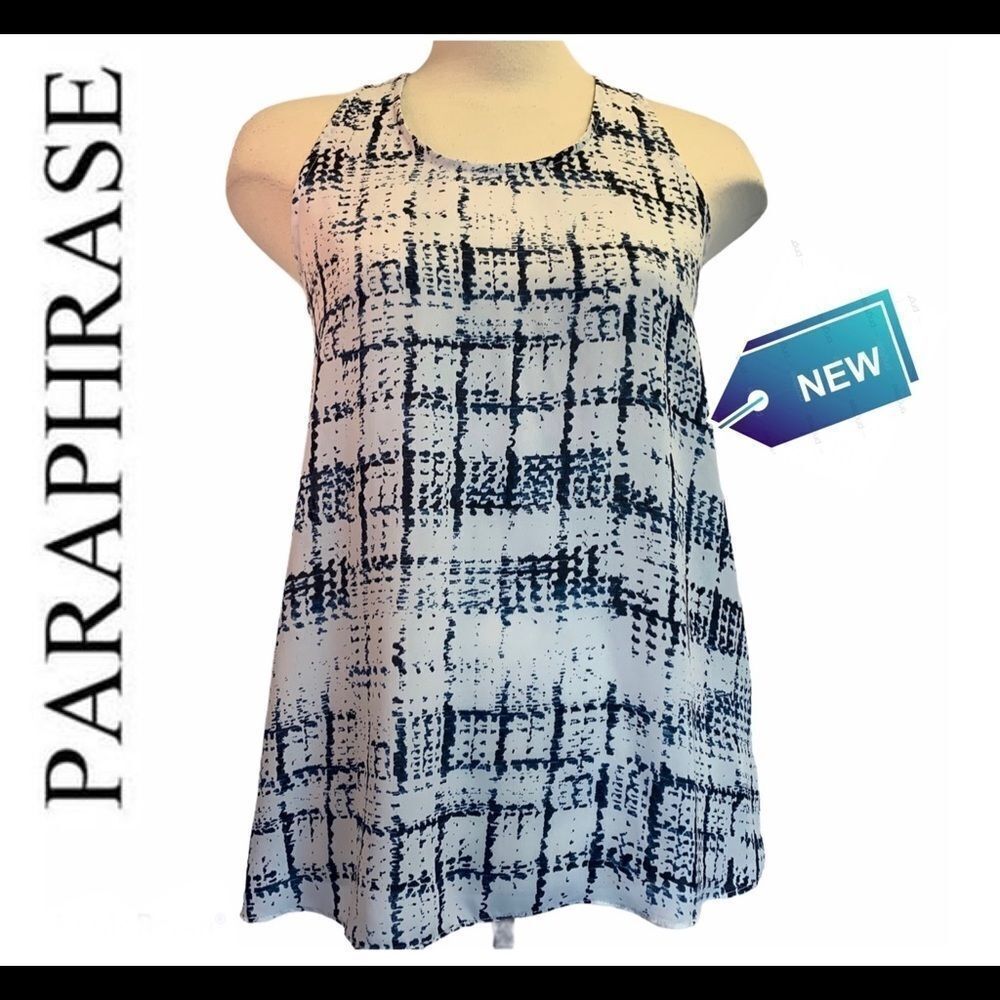 NWT Paraphrase Blue white cross back tank top blouse size medium